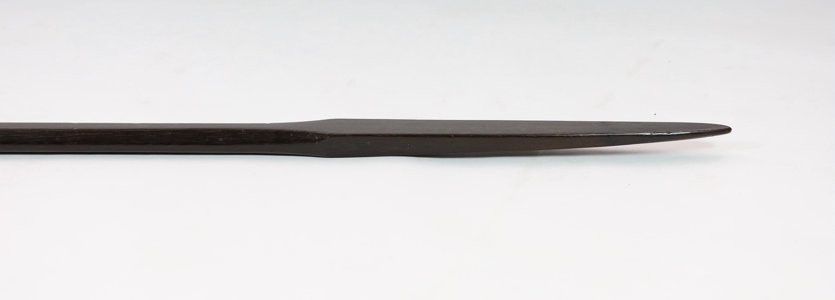 A Polynesian hardwood double ended spear, 173cm long